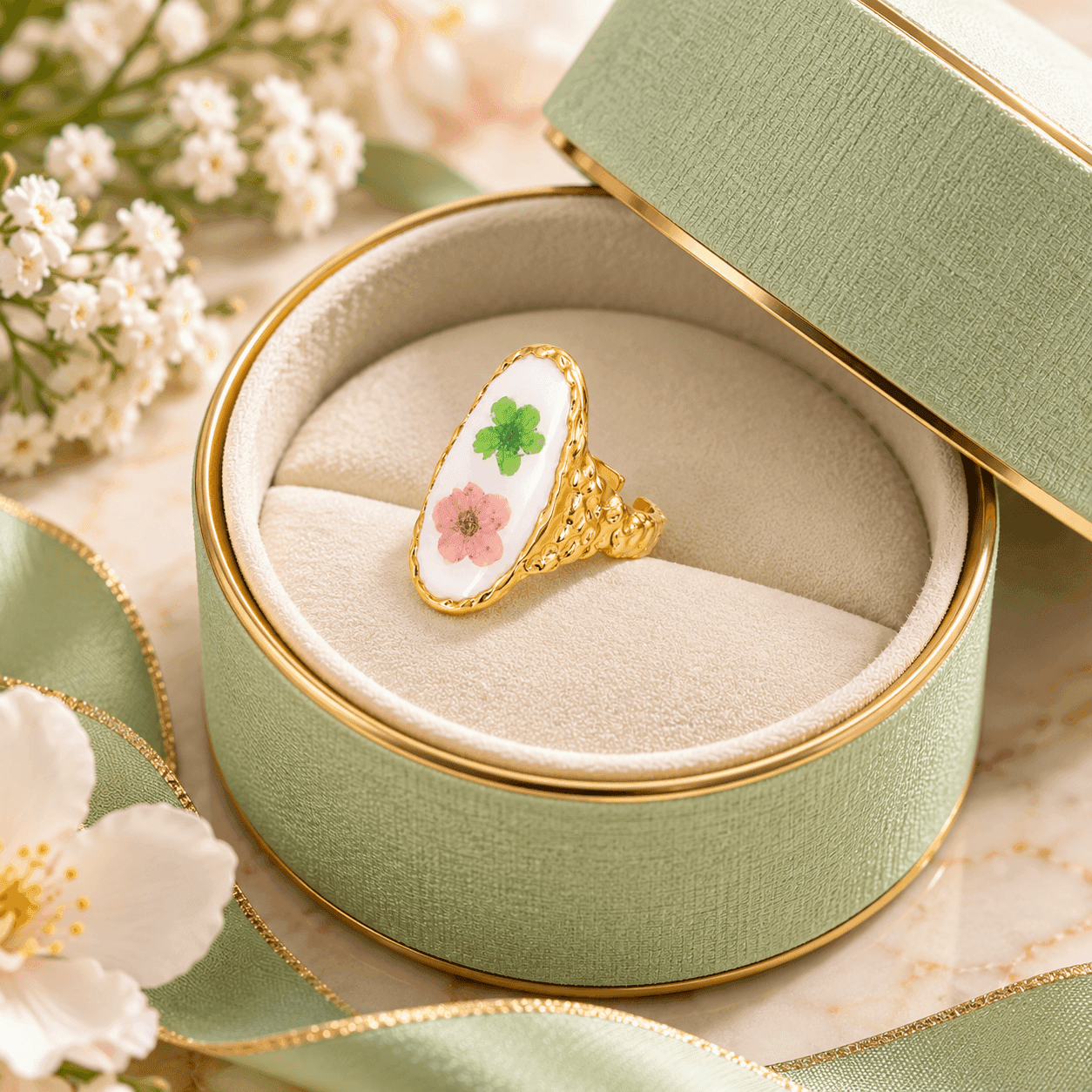 Anartxy -  Anello regolabile con sigillo ovale a doppio fiore - 3