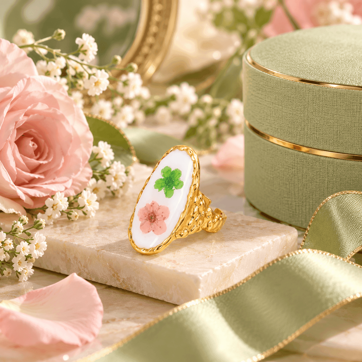 Anartxy -  Anello regolabile con sigillo ovale a doppio fiore - 4