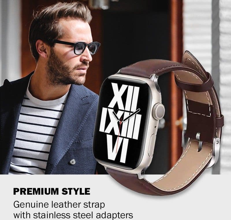 Cinturino Crong Noble - Cinturino in vera pelle per Apple Watch 44/45/46/49 mm (Espresso) - 8