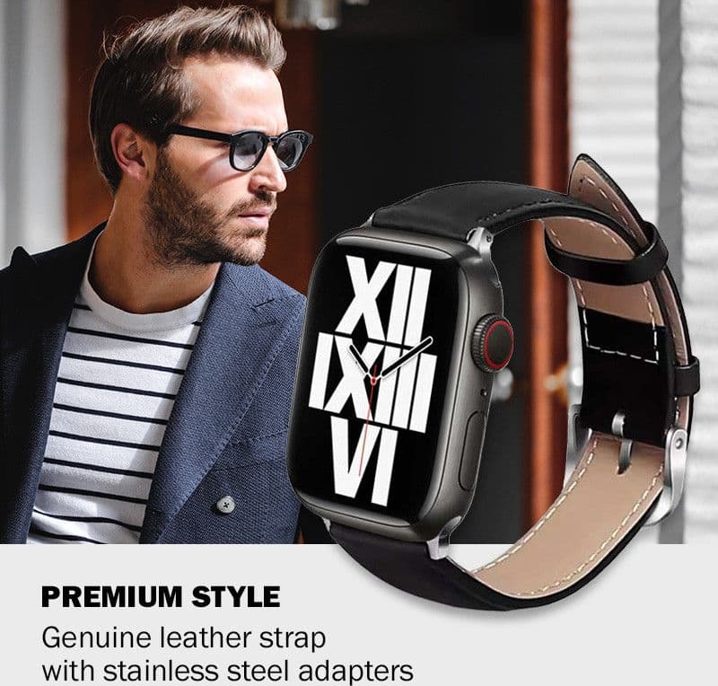 Cinturino Crong Noble - Cinturino in vera pelle per Apple Watch 44/45/46/49 mm (Nero) - 8
