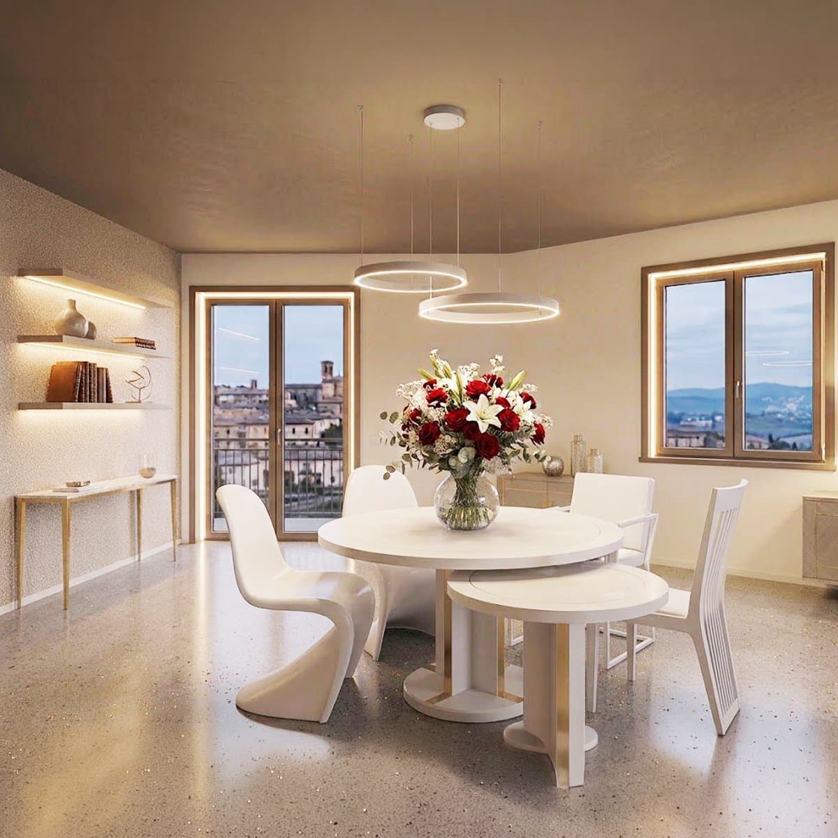 Lampadario moderno Promoluce GAME BIS S40+S60 TO IN&OUT LED CCT 4500LM biemissione metallo tortora silicone - 2