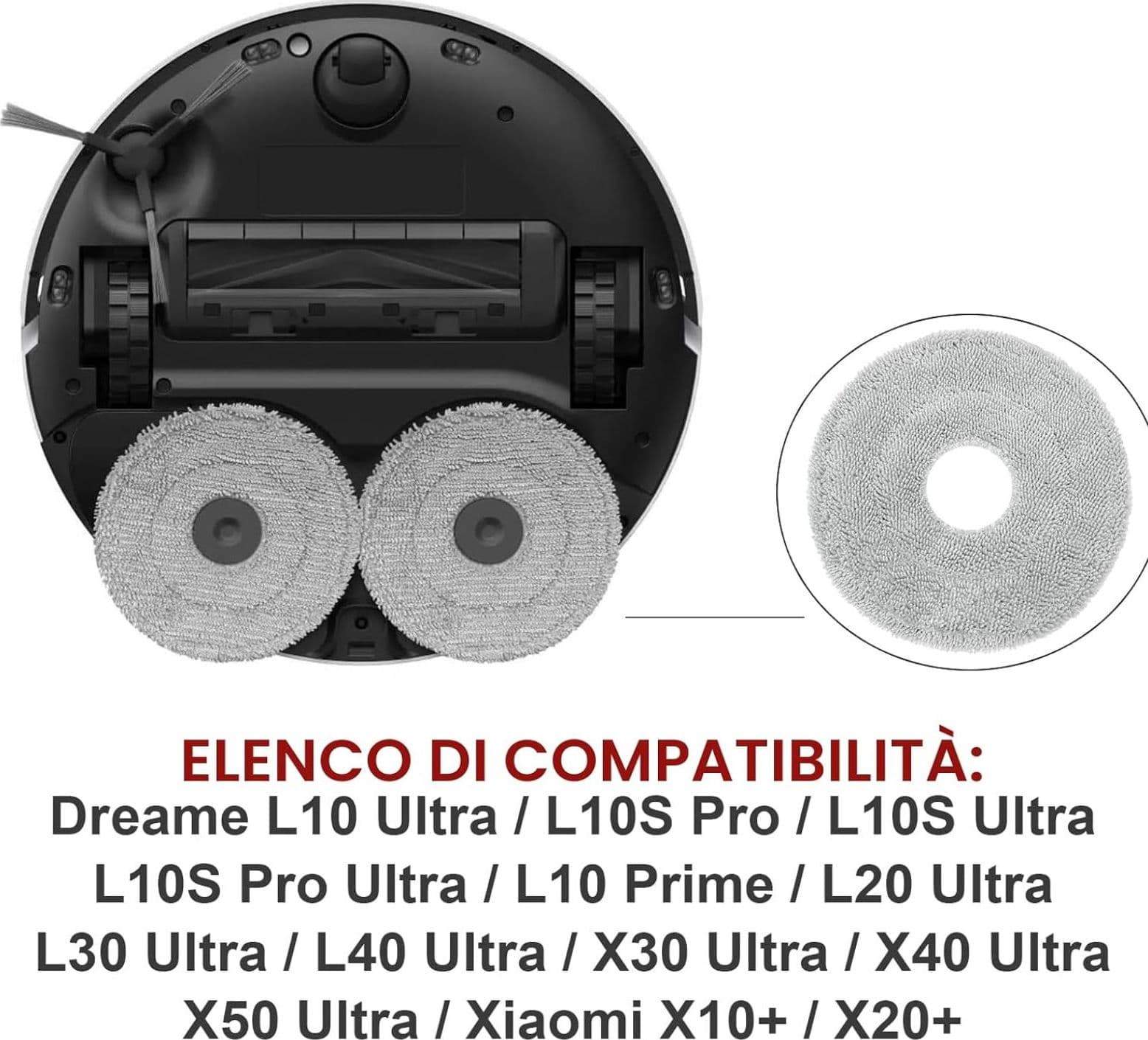 Panni Mocio compatibile  Dreame L10 L20 L40 L50 X30 X40 X50/ Mova E30 V50  pz 4 - 2