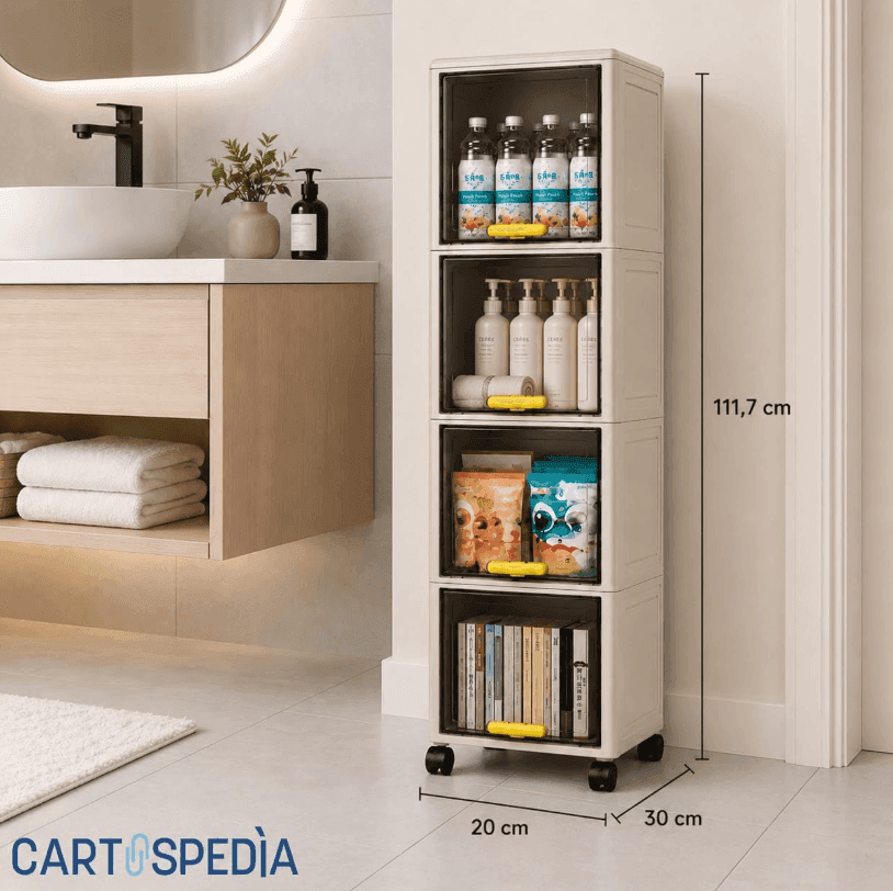 Cartospedia - Mobiletto Bagno Salvaspazio 4 Livelli con Ruote - Organizer Salvaspazio  (20x30x111,7 cm) - 5