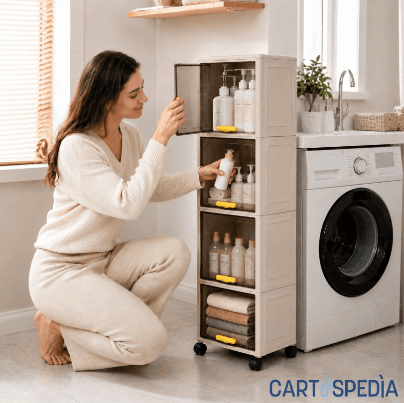 Cartospedia - Mobiletto Bagno Salvaspazio 4 Livelli con Ruote - Organizer Salvaspazio  (20x30x111,7 cm) - 6