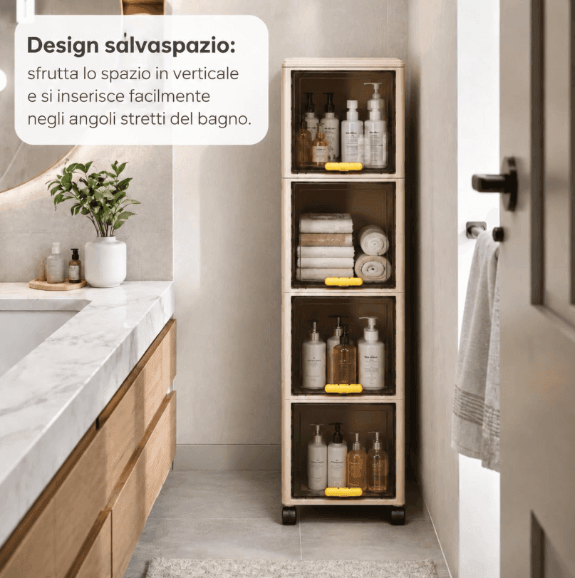 Cartospedia - Mobiletto Bagno Salvaspazio 4 Livelli con Ruote - Organizer Salvaspazio  (20x30x111,7 cm) - 7