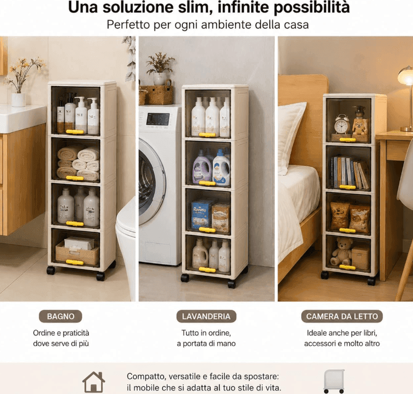 Cartospedia - Mobiletto Bagno Salvaspazio 4 Livelli con Ruote - Organizer Salvaspazio  (20x30x111,7 cm) - 8