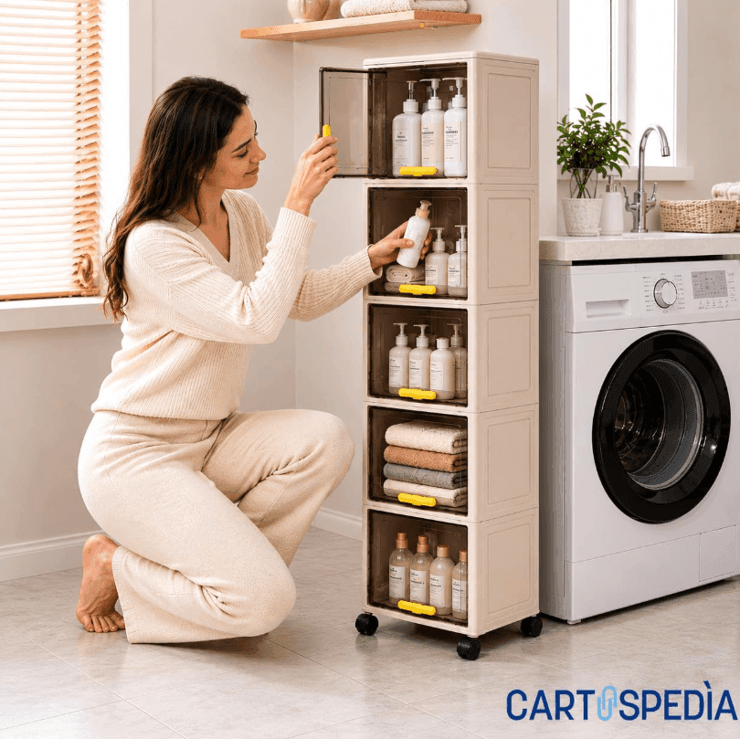 Cartospedia - Mobiletto Bagno Salvaspazio 5 Livelli con Ruote -  (20x30x138,5 cm) per Bagno,Cucina e Lavanderia - 5