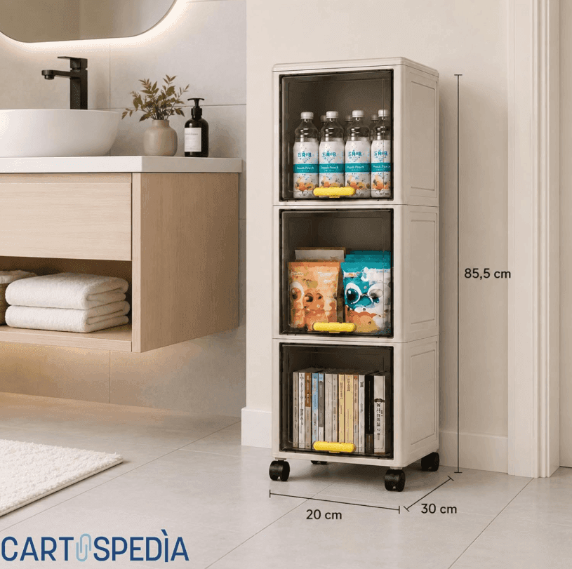 Cartospedia - Mobiletto Bagno Salvaspazio 3 Livelli con Ruote  (20x30x85,5 cm) per Bagno,Cucina e Lavanderia - 3