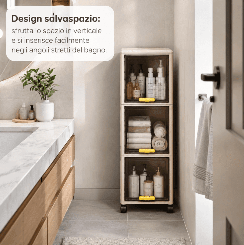 Cartospedia - Mobiletto Bagno Salvaspazio 3 Livelli con Ruote  (20x30x85,5 cm) per Bagno,Cucina e Lavanderia - 5