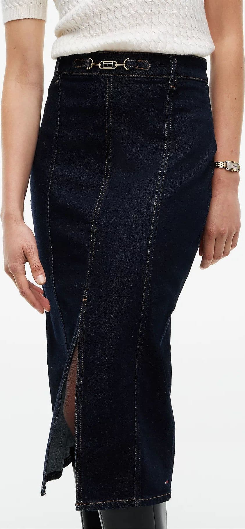 Tommy Hilfiger Gonna Donna midi slim fit in denim con morsetto WW0WW514361AS - 3