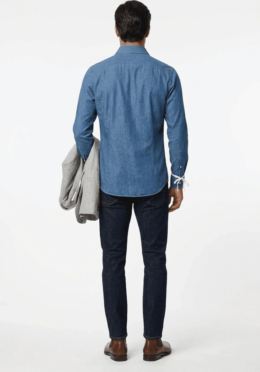 Camicia uomo Bagutta denim cannoncino e cuciture in contrasto chiare - 2