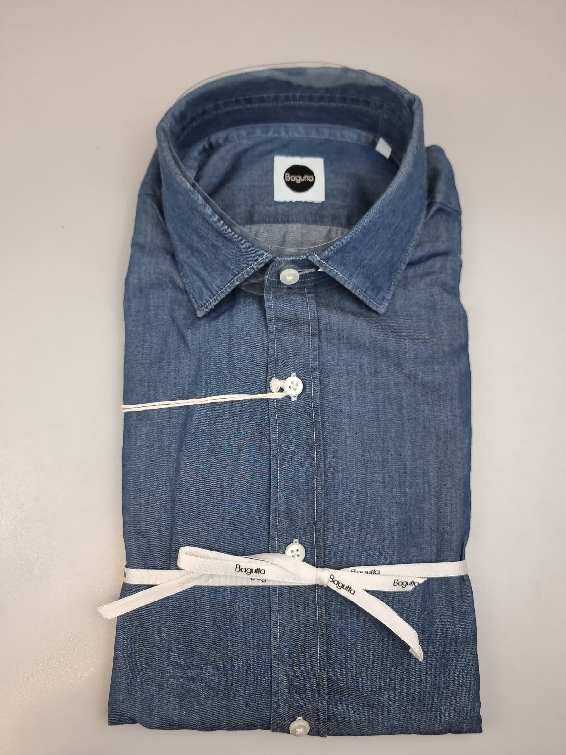 Camicia uomo Bagutta denim cannoncino e cuciture in contrasto chiare - 4