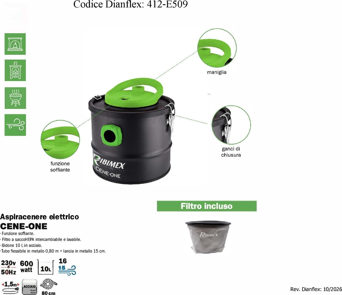 ASPIRACENERE CENE-ONE- 600 Watt- RIBIM- pezzi 1 - 2