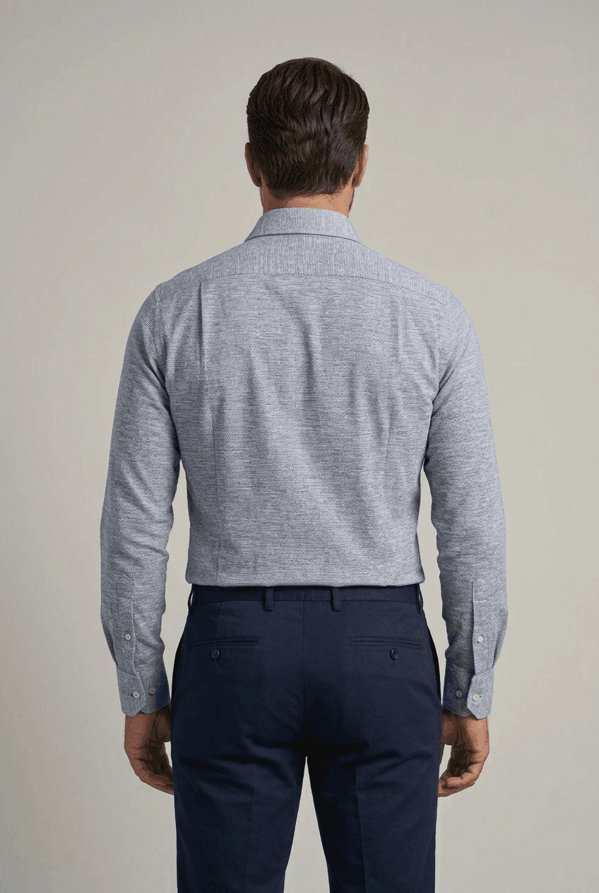 Camicia uomo Borriello bianca microfantasia pied de poule blu - 2
