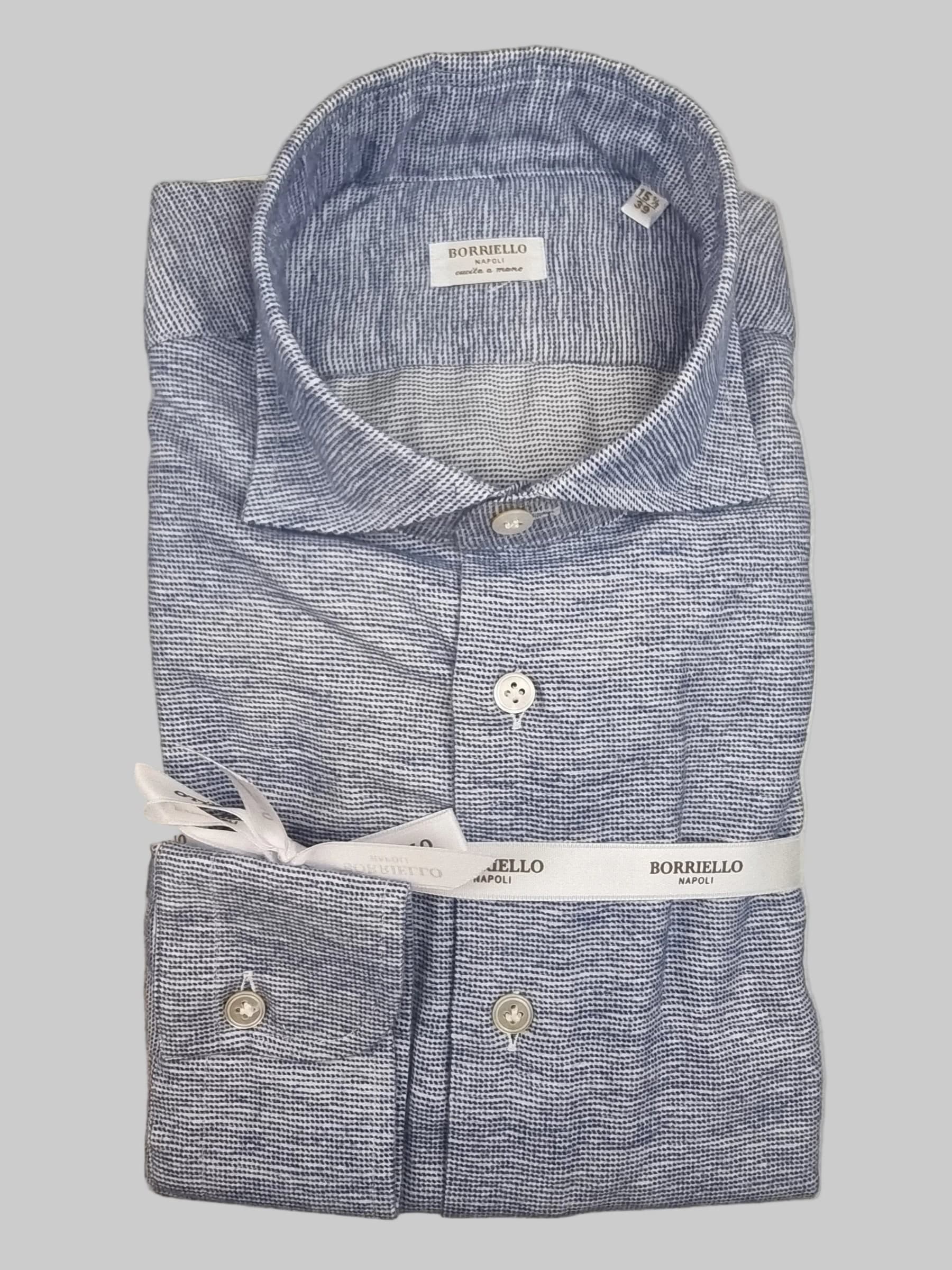 Camicia uomo Borriello bianca microfantasia pied de poule blu - 3