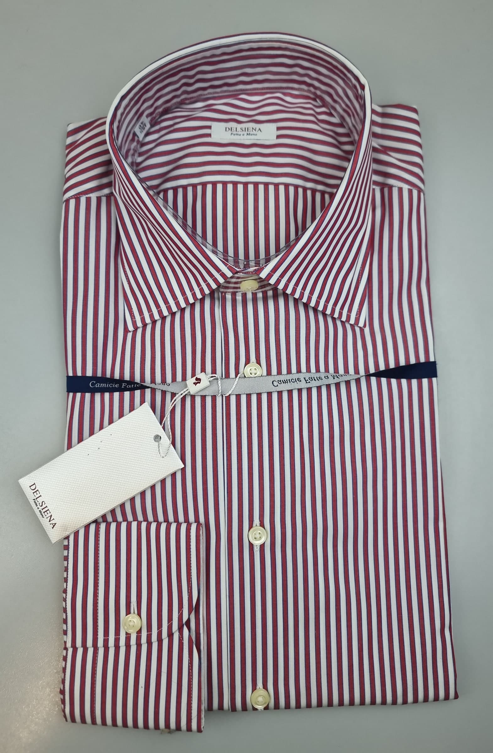Camicia uomo Del Siena fantasia rigo rosso e micro rigo blu - 3