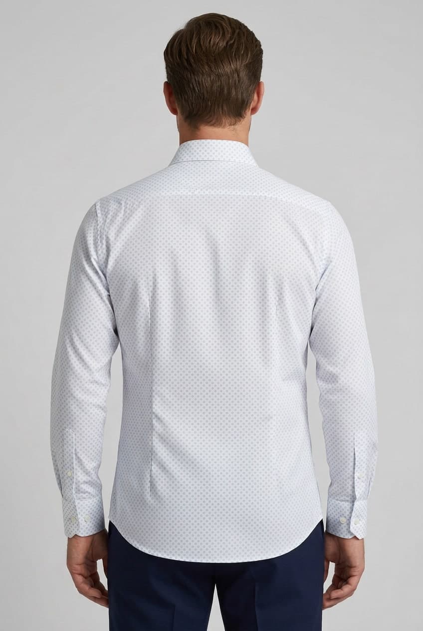 Camicia uomo Bagutta bianca micro fantasia cerchietti celesti - 2