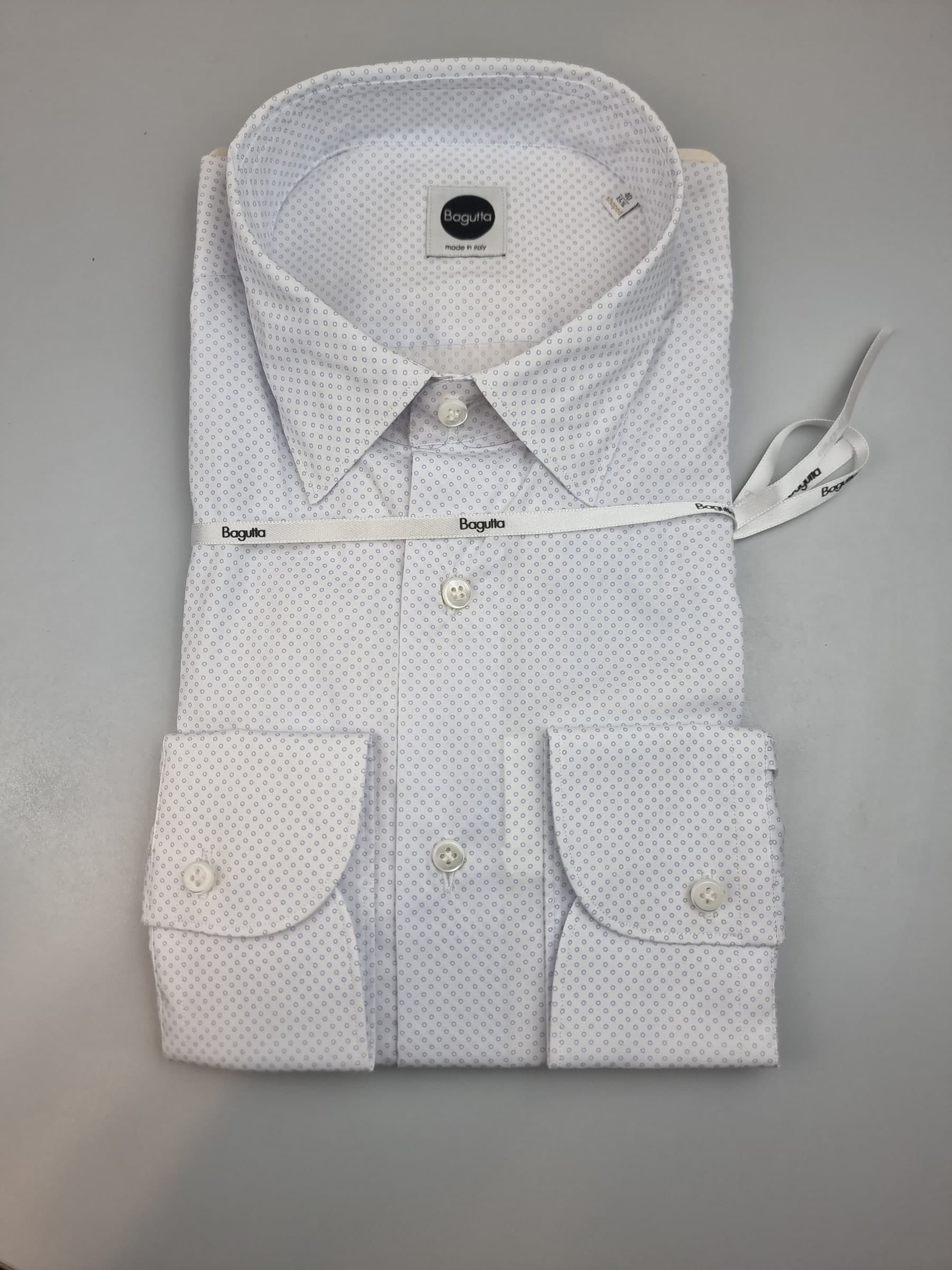 Camicia uomo Bagutta bianca micro fantasia cerchietti celesti - 3