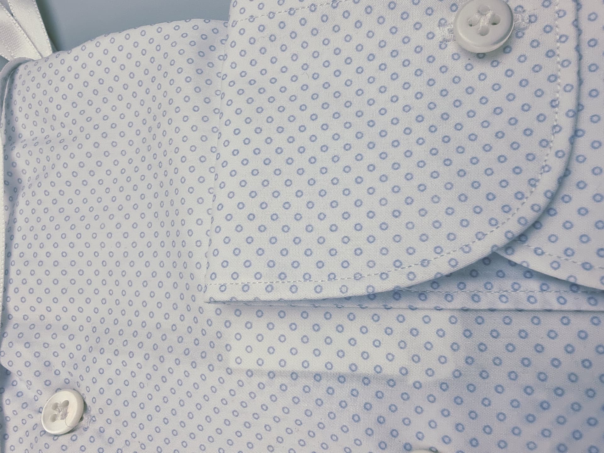 Camicia uomo Bagutta bianca micro fantasia cerchietti celesti - 4
