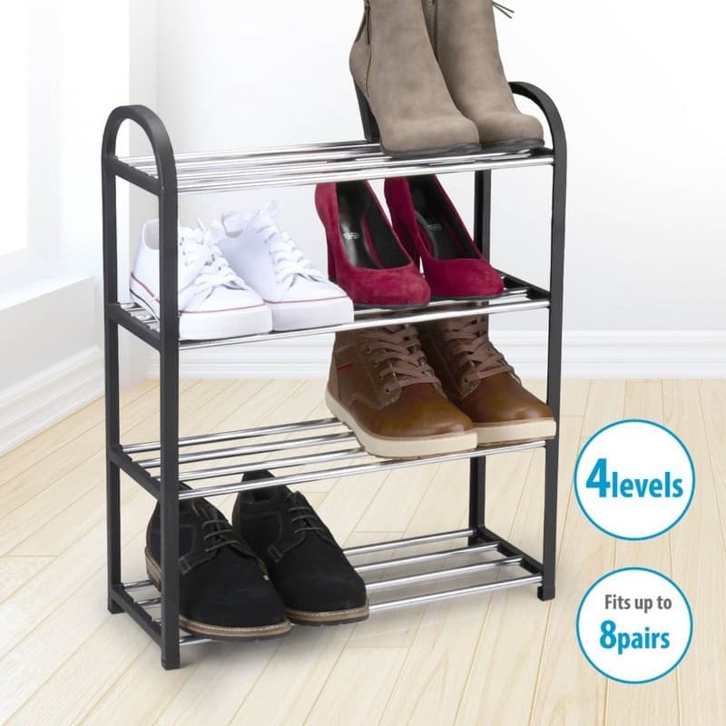Alpina - Shoe Rack / Shelf / Stand 4-Tier 50x18.5x57 cm (Silver / Black) - 2