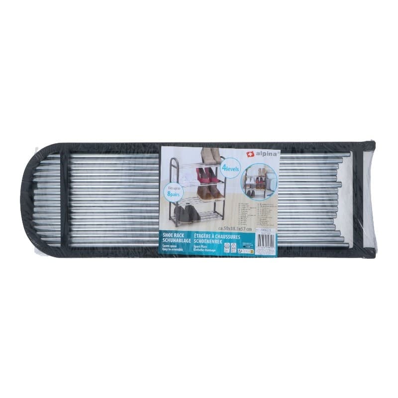 Alpina - Shoe Rack / Shelf / Stand 4-Tier 50x18.5x57 cm (Silver / Black) - 5