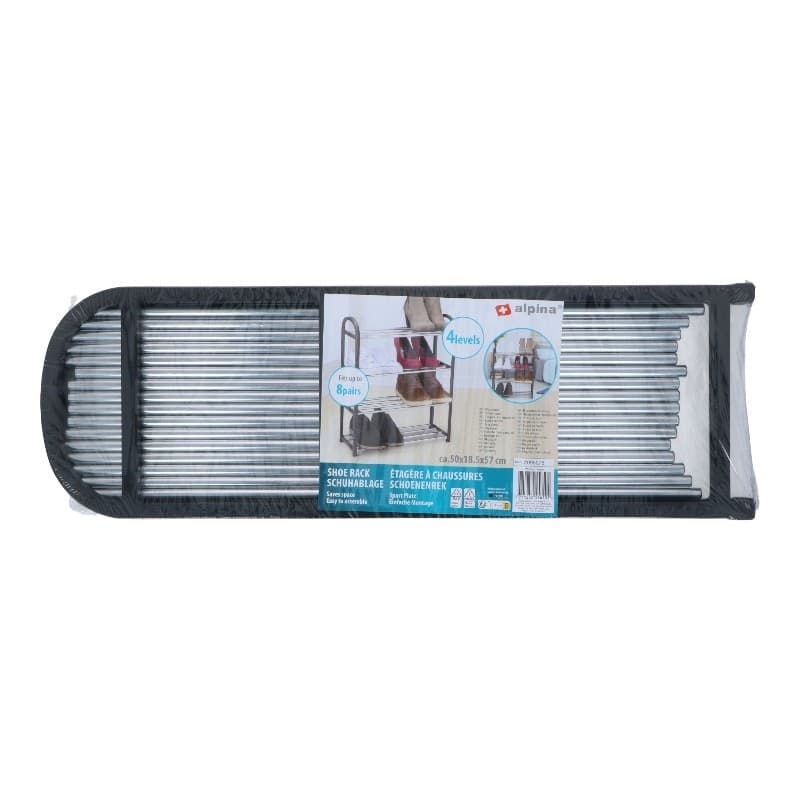 Alpina - Shoe Rack / Shelf / Stand 4-Tier 50x18.5x57 cm (Silver / Black) - 10
