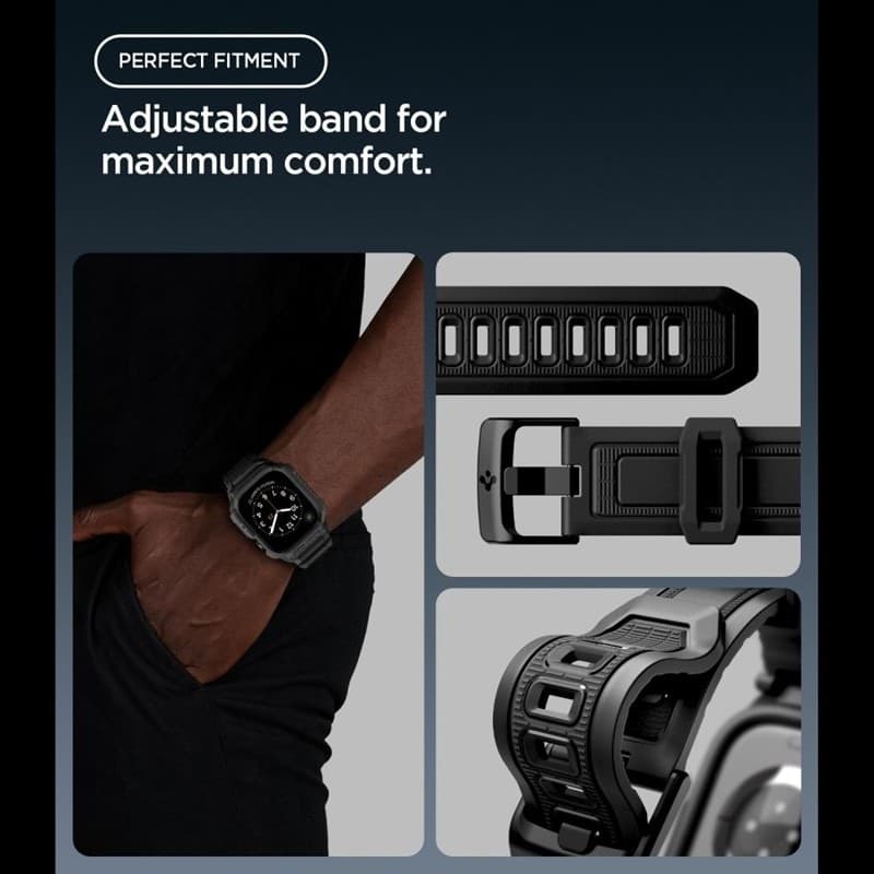 Cinturino Spigen Rugged Armor Pro con custodia per Apple Watch 12 42mm (Nero opaco) - 8