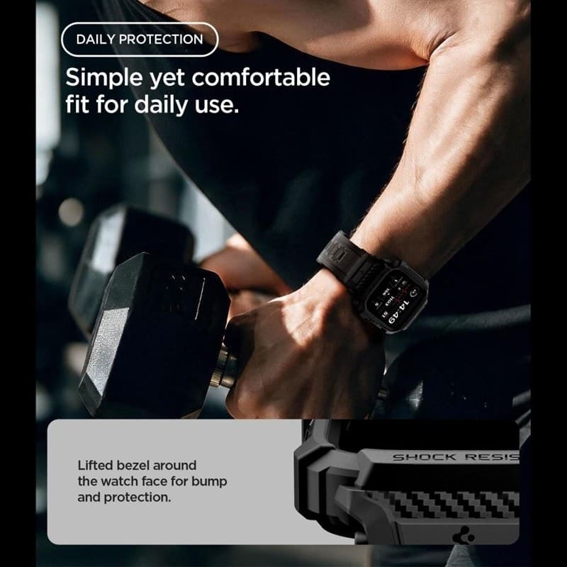 Cinturino Spigen Rugged Armor Pro con custodia per Apple Watch 12 42mm (Nero opaco) - 9