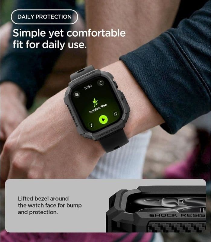 Spigen Rugged Armor - Custodia per Apple Watch 12 42 mm (Nero opaco) - 7