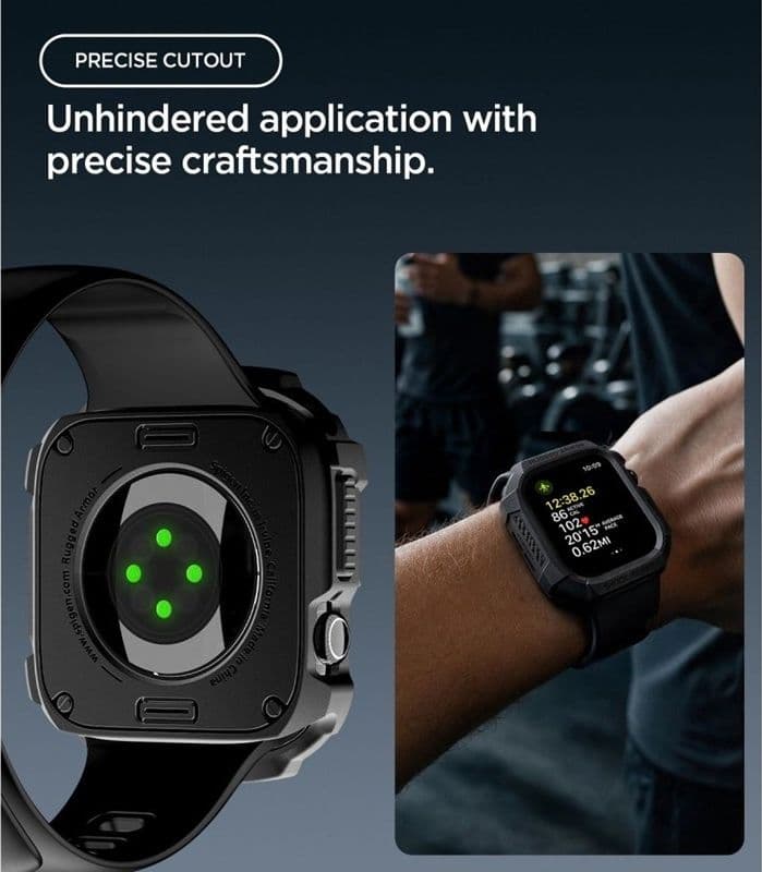 Spigen Rugged Armor - Custodia per Apple Watch 12 42 mm (Nero opaco) - 8