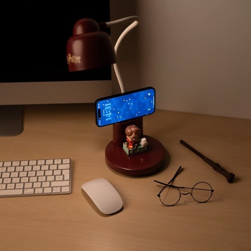 Harry Potter - Lampada da scrivania a LED flessibile per bambini con organizer, connessione wireless USB-C e regolazione della l - 4