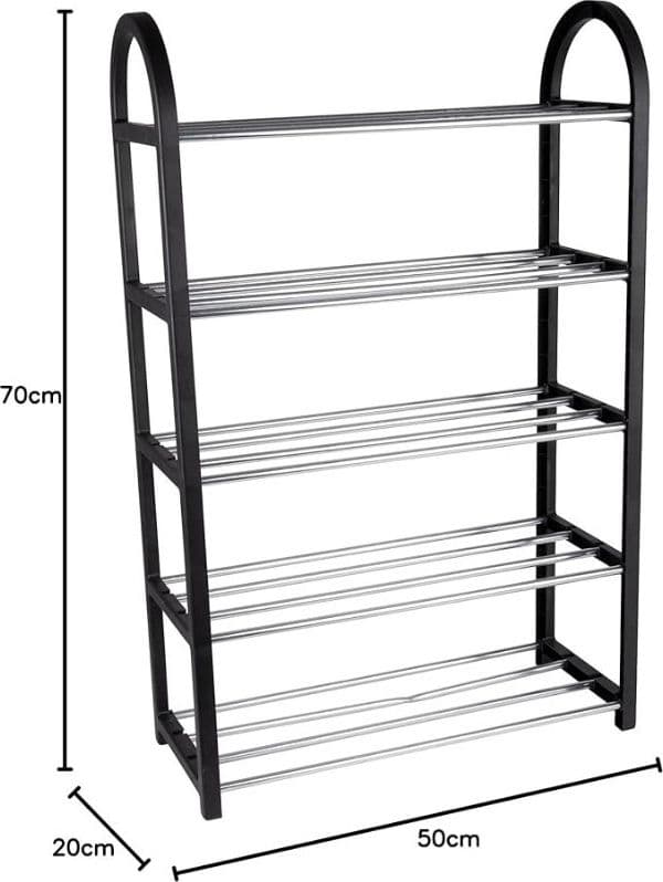 Alpina - Shoe Rack / Shelf / Stand 5-Tier 50x20x77 cm (Silver / Black) - 3