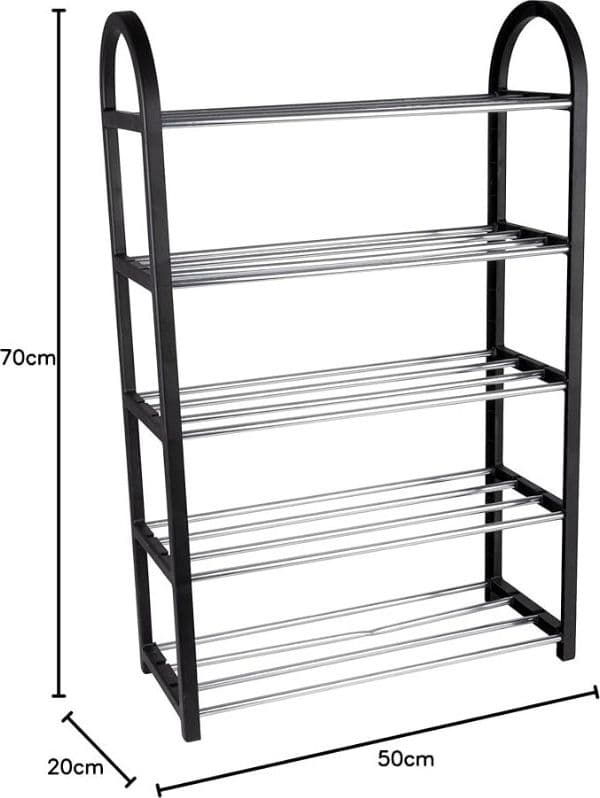 Alpina - Shoe Rack / Shelf / Stand 5-Tier 50x20x77 cm (Silver / Black) - 9