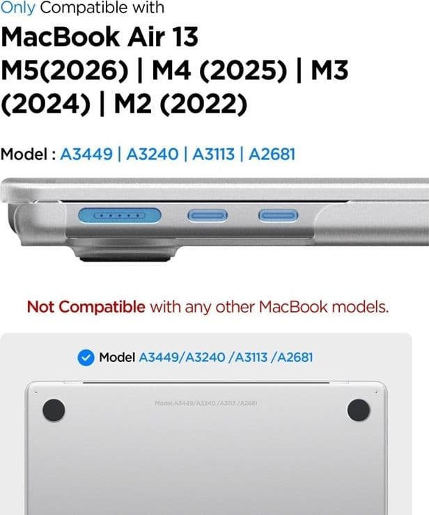 Spigen AirSkin - Custodia per MacBook Air 13,6" (M5/M4/M3/M2/2026-2022) (Trasparente satinato) - 6