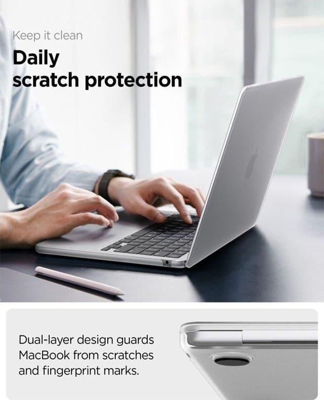 Spigen AirSkin - Custodia per MacBook Air 13,6" (M5/M4/M3/M2/2026-2022) (Trasparente satinato) - 10
