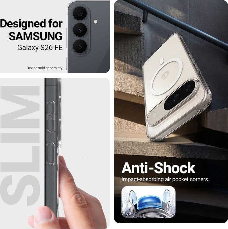 Crong Hybrid Clear Magnetic - Custodia MagSafe per Samsung Galaxy S26 FE (Trasparente) - 4