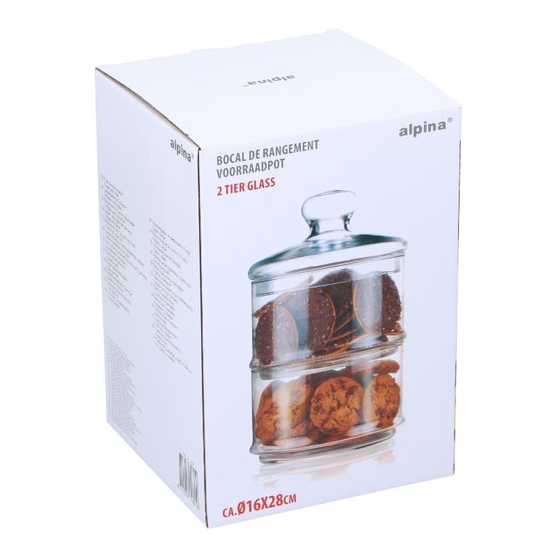Alpina - Contenitore/barattolo in vetro per dolciumi, 2 livelli, 16x28 cm - 13