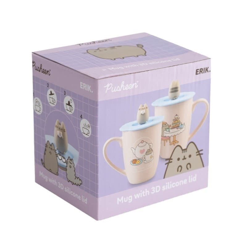 Pusheen - Tazza in ceramica con coperchio in silicone e figura 3D, 350 ml - 8