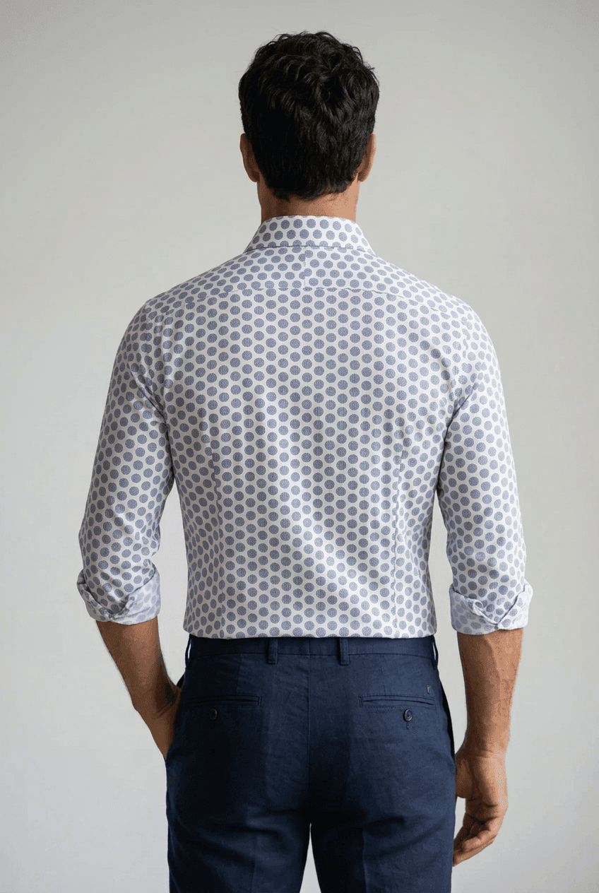 Camicia uomo Sonrisa bianca fantasia pois geometrici blu - 2