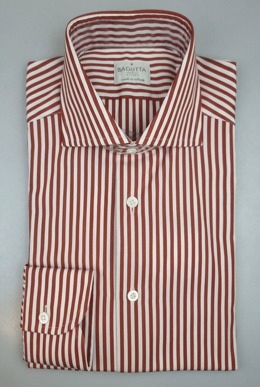 Camicia uomo Bagutta righe rosse bianche made in Italy - 3