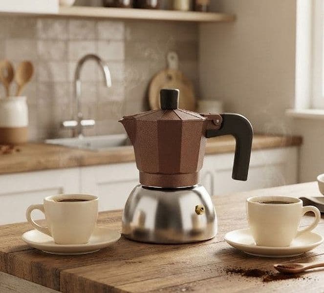 Caffettiera H&HCaffettiera in Alluminio/Inox Bronze Induzione 2 Tazze Curva - 3