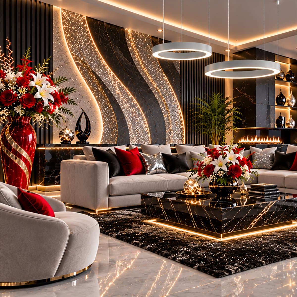 Lampadario moderno Promoluce GAME BIS S40+S60 SG IN&OUT LED CCT 4500LM biemissione alluminio grigio perla silicone - 2