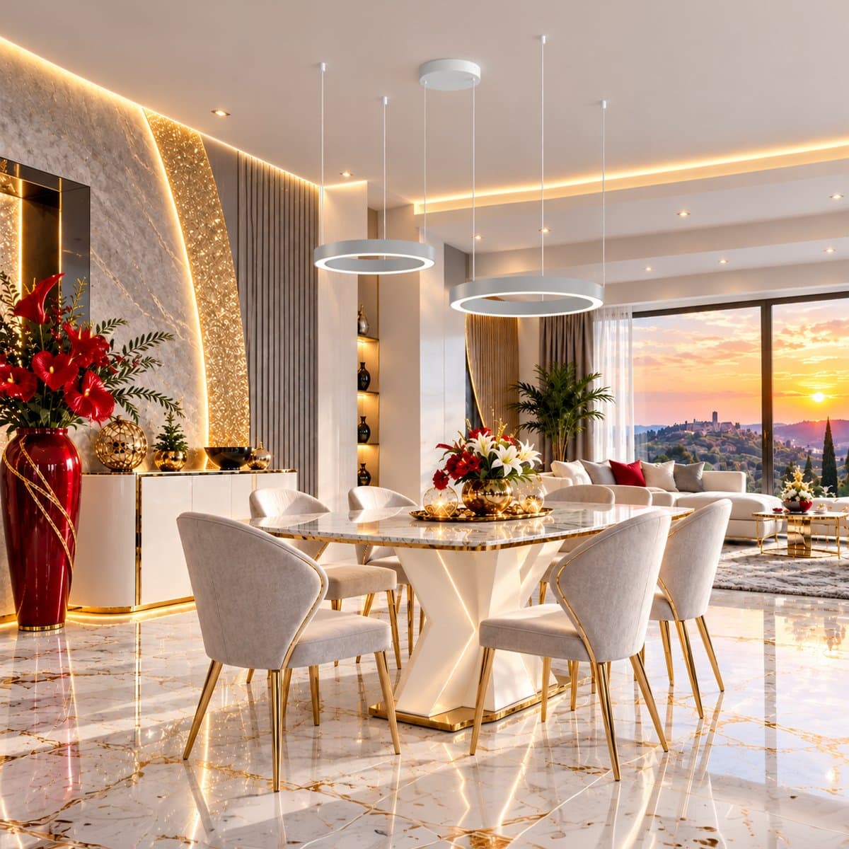 Lampadario moderno Promoluce GAME BIS S40+S60 SG IN&OUT LED CCT 4500LM biemissione alluminio grigio perla silicone - 3