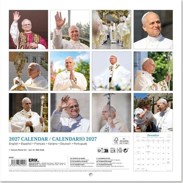Calendario da parete per il 2027 Papa Leone XIV 30x30 cm - 2