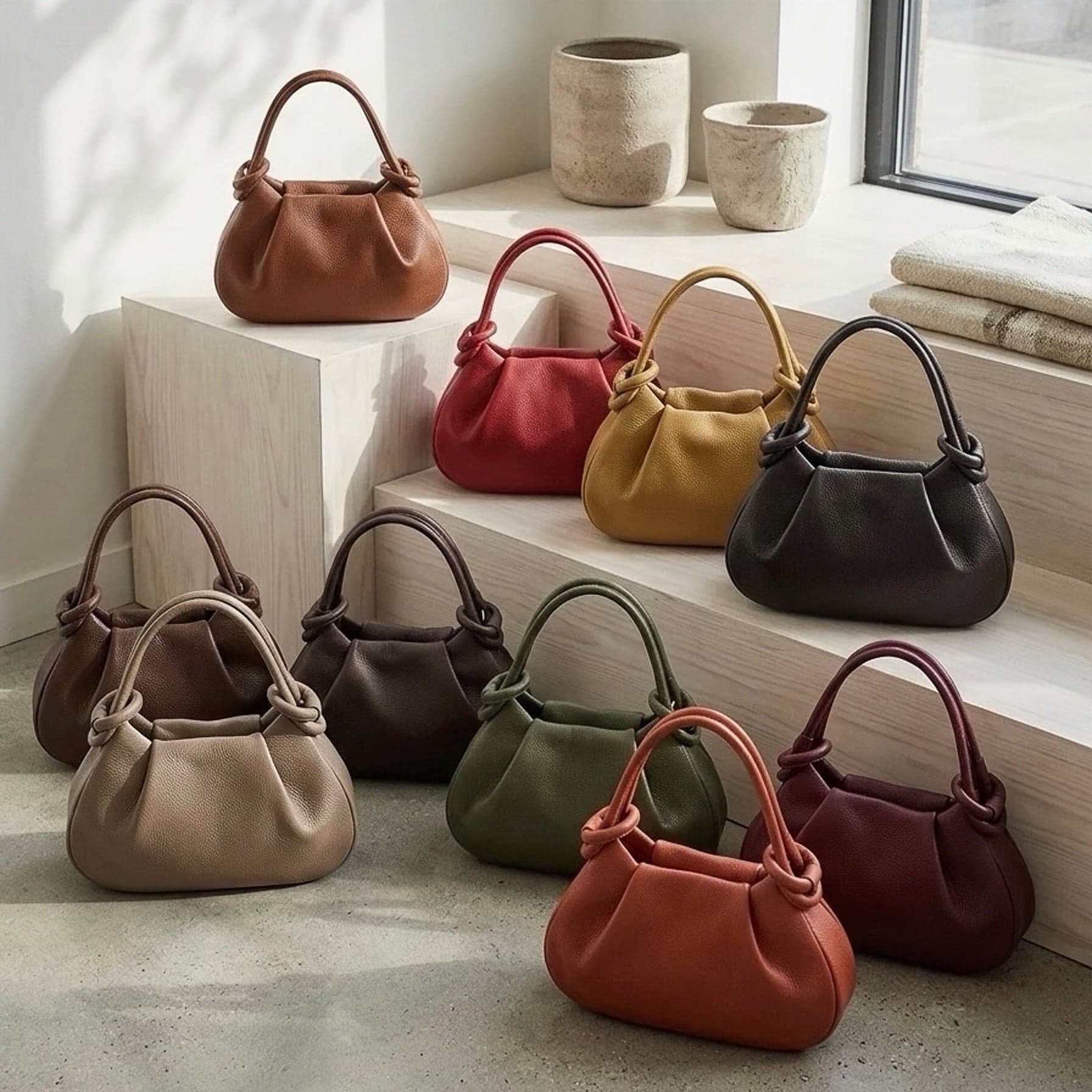 Modarno Borsetta a mano con manico convertibile "Linda" in vera pelle 28x8x16cm - 6