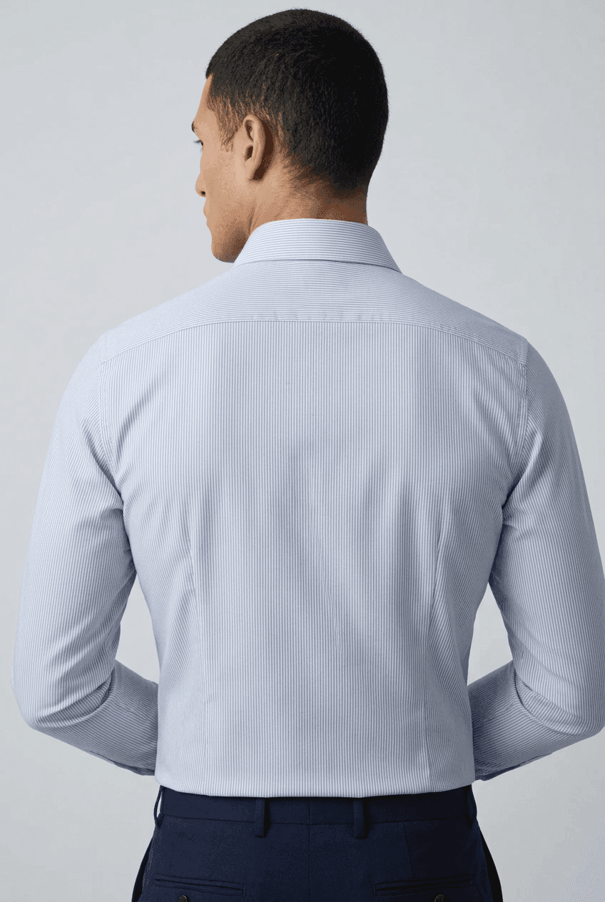 Camicia uomo Barba fantasia bengal stripe celeste bianco - 2