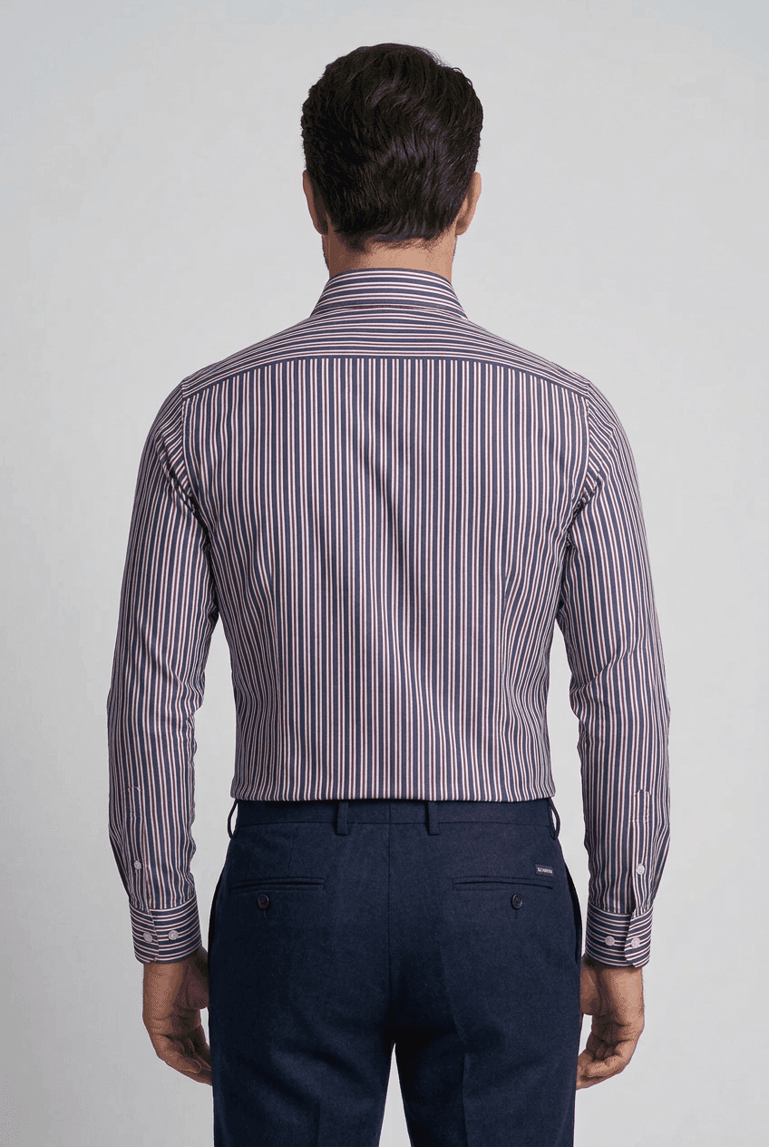 Camicia uomo Sonrisa fantasia righe blu rosso e bianco - 2