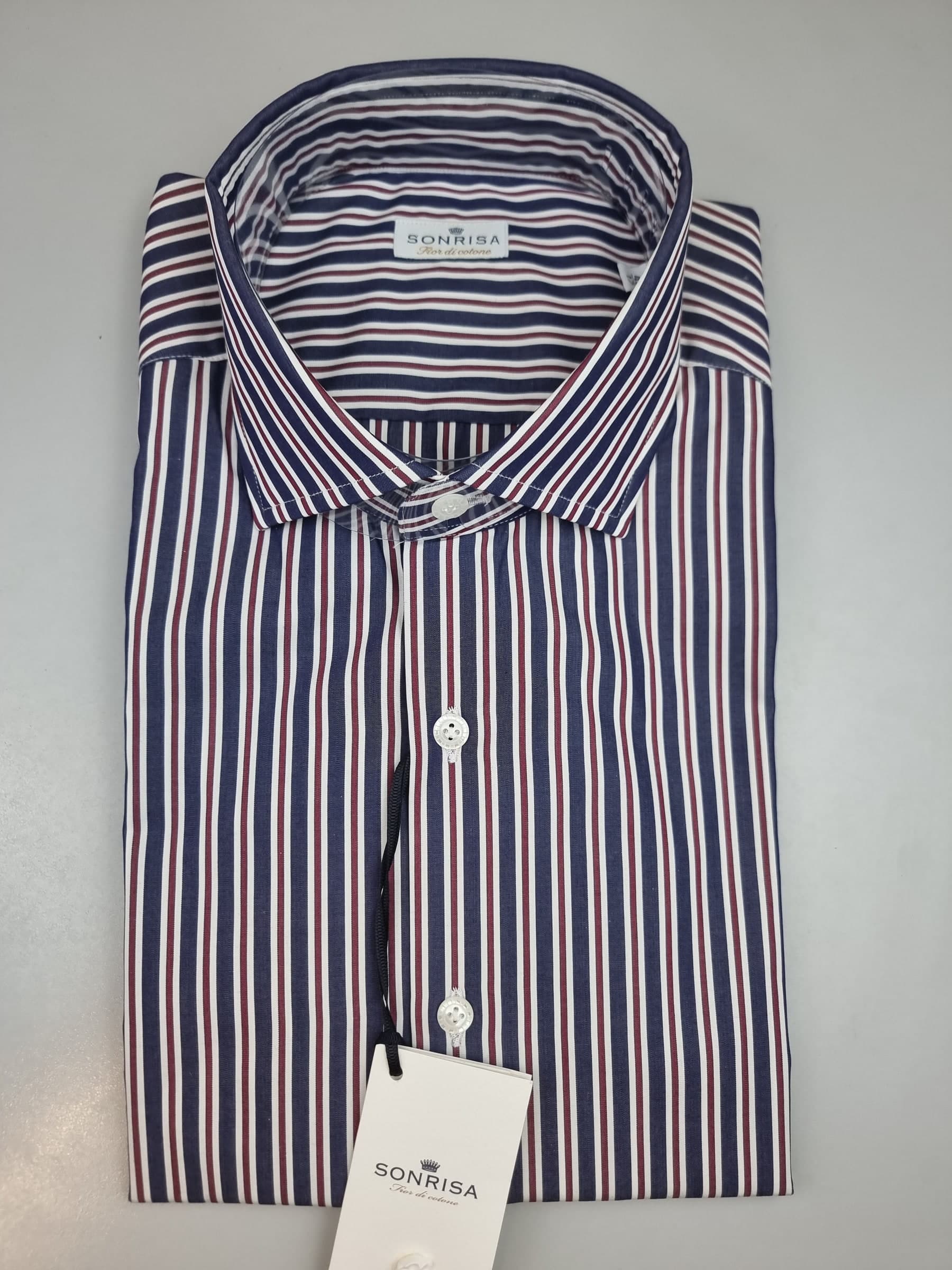 Camicia uomo Sonrisa fantasia righe blu rosso e bianco - 3