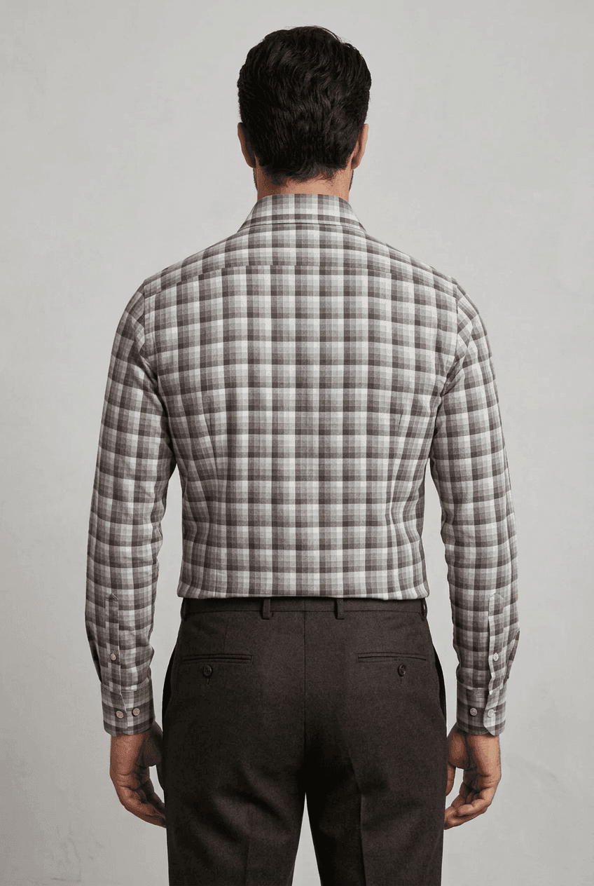 Camicia uomo Del Siena fantasia quadri marrone grigio e bianco - 2