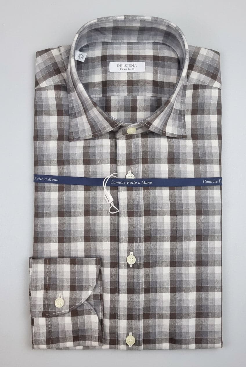 Camicia uomo Del Siena fantasia quadri marrone grigio e bianco - 3